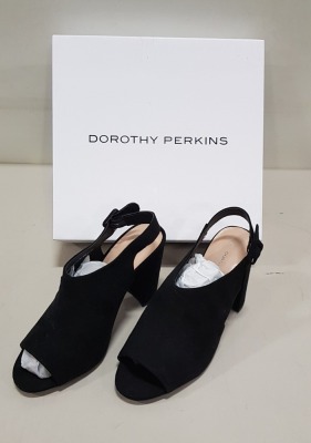 22 X BRAND NEW DOROTHY PERKINS BLACK SAVO HEELED SANDALS UK SIZE 6, 3, 4, 5 AND 9 (MAINLY SIZE 6) RRP £28.00 (TOTAL RRP £616.00)