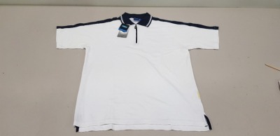 50 X BRAND NEW PAPINI QUARTER ZIP POLO TOPS IN WHITE / NAVY IN ( SIZE UK S )