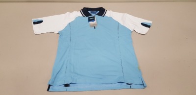 50 X BRAND NEW PAPINI CAPRI QUARTER ZIP POLO TOPS IN SKY BLUE / WHITE ( IN SIZE UK S)