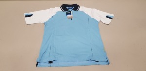 38 X BRAND NEW PAPINI CAPRI QUARTER ZIP POLO TOPS IN SKY BLUE / WHITE ( IN SIZE UK XL )