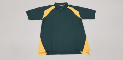 50 X BRAND NEW PAPINI ASTRI POLO TOPS IN GREEN/ GOLD ( IN SIZE UK 9/10 )