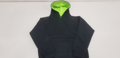 20 X BRAND NEW PAPINI CHILDS HOODED JUMPERS IN BLACK/LIME IN SIZE ( UK 9/10)