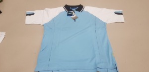 50 X BRAND NEW PAPINI CAPRI QUARTER ZIP POLO TOPS SKY BLUE/WHITE IN SIZE ( UK S )