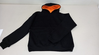 20 X BRAND NEW PAPINI CHILDS HOODED JUMPER IN BLACK/ORANGE IN SIZE ( UK 9/10)