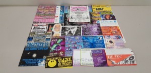 APPROX 85 X VARIOUS RETRO FLYERS AND POSTERS IE THE VOX PRODUCTIONS OZ MEGACITE 1993, INTUITION THE SOUND OF THE UNDERGROUND 1992, TAZZMANIA 1996, TEMPTATION 1992 ETC