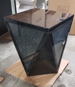 1 X BLACK MIRROR CRUSH V SIDE TABLE (47.5X47.5X59CM) WITH BOX ** NOTE: THESE ITEMS ARE TO BE COLLECTED IN PERSON ONLY WITH PORTERS ASSISTANCE - THEY ARE TOO FRAGILE FOR 3RD PARTY CARRIAGE - WE WILL NOT BE RESPONSIBLE FOR DAMAGES OCCURRING AFTER THE GOODS