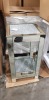 1 X DIAMOND CRUSH MEDIUM MIRRORED SIDE TABLE (35X35X66CM) (20KG) - WITH BOX - CHIP IN MIRROR AND PART OF MIRROR BROKEN OFF ** NOTE: THESE ITEMS ARE TO BE COLLECTED IN PERSON ONLY WITH PORTERS ASSISTANCE - THEY ARE TOO FRAGILE FOR 3RD PARTY CARRIAGE - WE W