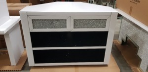 1 X WHITE CRUSH CORNER MEDIA UNIT (90X50X65CM) (49KG) - WITH BOX - CHIP ON CORNER ** NOTE: THESE ITEMS ARE TO BE COLLECTED IN PERSON ONLY WITH PORTERS ASSISTANCE - THEY ARE TOO FRAGILE FOR 3RD PARTY CARRIAGE - WE WILL NOT BE RESPONSIBLE FOR DAMAGES OCCURR