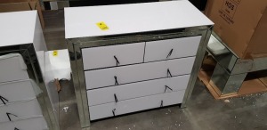 1 X PREMIUM WHITE 5 DRAWER CHEST (100X42X90CM) (70KG) ** NOTE: THESE ITEMS ARE TO BE COLLECTED IN PERSON ONLY WITH PORTERS ASSISTANCE - THEY ARE TOO FRAGILE FOR 3RD PARTY CARRIAGE - WE WILL NOT BE RESPONSIBLE FOR DAMAGES OCCURRING AFTER THE GOODS LEAVE TH