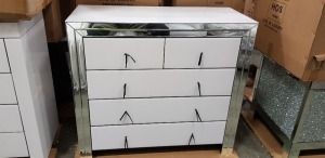 1 X PREMIUM WHITE 5 DRAWER CHEST (100X42X90CM) (70KG) -SLIGHT MIRROR CORROSION ** NOTE: THESE ITEMS ARE TO BE COLLECTED IN PERSON ONLY WITH PORTERS ASSISTANCE - THEY ARE TOO FRAGILE FOR 3RD PARTY CARRIAGE - WE WILL NOT BE RESPONSIBLE FOR DAMAGES OCCURRING