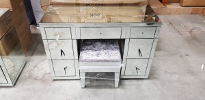 1 X 7 DRAWER CLASSIC MIRRORED DRESSING TABLE AND PREMIUM MIRROR DRESSING TABLE STOOL (120X45X80CM) - WITH BOXES - SLIGHT MIRROR CORROSION ** NOTE: THESE ITEMS ARE TO BE COLLECTED IN PERSON ONLY WITH PORTERS ASSISTANCE - THEY ARE TOO FRAGILE FOR 3RD PARTY 