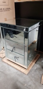 1 X MIRRORED BEDSIDE TABLE WITH 3 DRAWERS (44X44X65CM) (33KG) - WITH BOX ** NOTE: THESE ITEMS ARE TO BE COLLECTED IN PERSON ONLY WITH PORTERS ASSISTANCE - THEY ARE TOO FRAGILE FOR 3RD PARTY CARRIAGE - WE WILL NOT BE RESPONSIBLE FOR DAMAGES OCCURRING AFTER