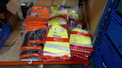 40 PIECE MIXED WORK CLOTHING LOT CONTAINING VARIOUS HIGH VISABILITY JACKETS - ANTI STATIC BIZ FLAME, HIGH VISABILITY VESTS AND POLO SHIRTS ETC (PLEASE NOTE SOME ITEMS MAY BE CUSTOMER BRANDED)