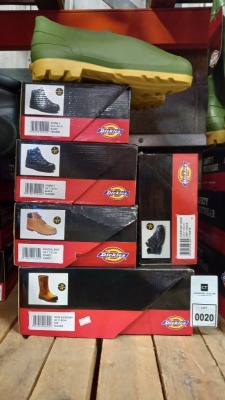 5 PIECE MIXED DICKIES BOOT LOT CONTAINING 2 X STORM 2 BOOTS, DIXON RIGGER BOOTS, DONEGAL BOOTS, EVERYDAY SHOE BOOTS AND GREEN WELLIES