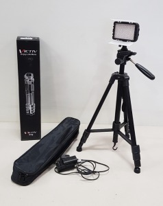 VICTIV T72 TRIPOD WITH A NEEWER OE-160C DIMMABLE LED LIGHT FOR CANON, NIKON, PENTAX SONY AND OTHERS COMPLETE WITH 2 BATTERIES & CHARGER / POWER LEAD