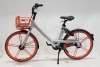 ORANGE & SILVER CITY / CAMPING BICYCLE - ROBUST ALUMINIUM 19 X 48 FRAME, SOLID PUNCTURE PROOF 24 TYRES, DYNAMO BUILT INTO FRONT WHEEL HUB, INTEGRATED BRAKE CABLES, COMPLETE WITH FRONT BASKET. PHOTOS ARE AN AVERAGE REPRESENTATION OF CONDITION