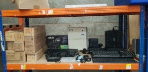 30 PIECE MISC IT LOT CONTAINING KEYBOARDS, MOUSES, WIFI SWITCH BOARD, ASUS G FORCE 1030 DUEL FAN, APC BACK UPS, MULTI SOCKET BACKUPS, WD ELEMENTS BOX ETC
