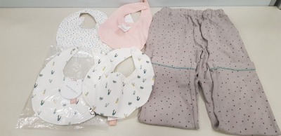 APPROX 40 PIECE MIXED HAPPYOLOGY KIDS CLOTHING LOT CONTAINING STAR PYJAMA SETS AND BABY BIBS IN VARIOUS STYLES AND SIZES