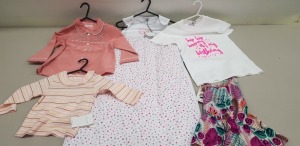 31 PIECE MIXED HAPPYOLOGY AND LENNIE & CO BABY CLOTHING LOT CONTAINING DONUT T SHIRTS, BERRY BUTTON TROUSERS, BLACK CHECK BLOUSE AND BUTTERFLY SLEEP BAG ETC