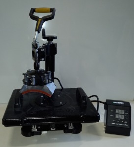 OKI DUAL-DISPLAY HEAT PRESS MACHINE WITH VARIOUS SIZED HEADS & POWER UNIT