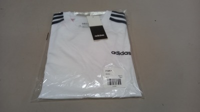 16 X BRAND NEW ADIDAS WHITE/BLACK T-SHIRT - SIZE 13-14yrs