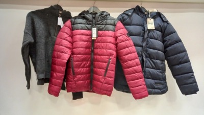 5 PIECE MIX COAT LOT 2 X BLEND JACKETS, 1 X TOPSHOP KNIT FLEECE , 2 X ONLY AND SONS QUILTED HOODED COATS