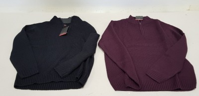 16 X BRAND NEW PIERRE CARDIN JUMPERS IN BLACK AND PURPLE SIZES SMALL AND MEDIUM