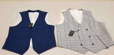 25 PIECE MIXED CLOTHING LOT CONTAINING BURTON MENSWEAR WAISTCOATS IN NAVY AND GREY IN VARIOUS SIZES