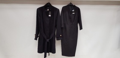 13 PIECE LOT TO INCLUDE 2 X BRAND NEW DOROTHY PERKINS BLACK OVERSIZED COATS & 11 X BRAND NEW DOROTHY PERKINS BLACK DRESSES - MIXED SIZES