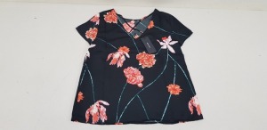 30 X BRAND NEW VERO MODA TOPS IN BLACK AND ROSE PATTEREN WITH SHOULDER STRINGS ALL IN VARIOUS SIZES.