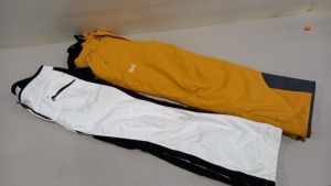 2 X BRAND NEW SPORTALM AND JACK WOLFSKIN SKI PANTS IN YELLOW AND WHITE VARIOUS SIZES