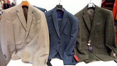 25 PIECE MIXED CLOTHING LOT CONTAINING BROOK TAVERNER BLAZERS, HARRIS TWEED BLAZER, MARK GRANT WAISTCOAT AND PANTS, ALBION BLAZERS, RICE BLAZERS AND MAGEE SHIRTS ETC