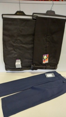 100 X BRAND NEW BOYS WINTERBOTTOMS TROUSERS IE BLACK , GREY CHARCOAL AND NAVY IN VARIOUS SIZES IN 5 BOXES