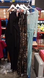 5 X BRAND NEW MIXED WOMENS DRESS LOT CONTAINING GHOST LONDON ELEMENT TAY DRESS, 3 X SUPER TRASH DAISY PRINT LONG DRESSES AND 1 X SUPERTRASH BLACK JUMPSUIT IN VARIOUS SIZES