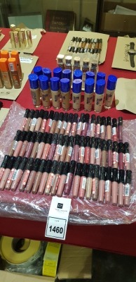 100 PIECE MIXED LOT CONTAINING RIMMEL LONDON MATT CONCEALER, LOREAL PARIS FOUNDATION, RIMMEL LONDON FOUNDATION AND STAY MATT LIP COLOUR IN VARIOUS SHADES ETC