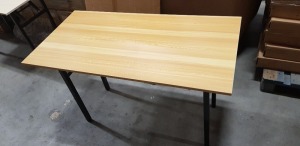 4 X BOXED PINE COLOURED FOLDABLE RECTANGULAR TABLES 60CM X 120CM (SOME MINOR SCUFFING)