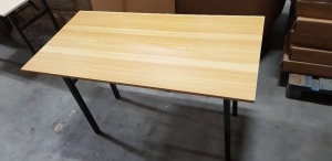 4 X BOXED PINE COLOURED FOLDABLE RECTANGULAR TABLES 60CM X 120CM (SOME MINOR SCUFFING)