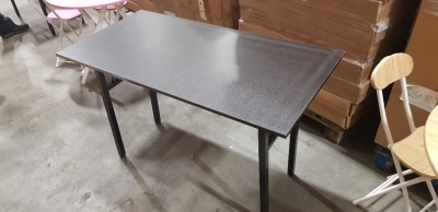 4 X BOXED DARK WALNUT COLOURED FOLDABLE RECTANGULAR TABLES 60CM X 120CM (SOME MINOR SCUFFING)