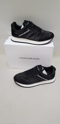 10 X BRAND NEW CALVIN KLEIN JILL LOW TOP LACE UP TRAINERS IN BLACK AND WHITE SIZE UK 4