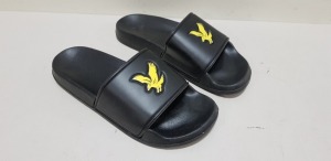 15 X BRAND NEW LYLE AND SCOTT SLIDERS IN BLACK SIZE UK 10 RRP-£20.00 TOTAL RRP-£300.00