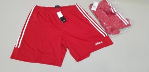 27 X BRAND NEW ADIDAS RED SERENO 3 STRIPE SHORTS IN SIZE UK MEDIUM