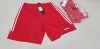 27 X BRAND NEW ADIDAS RED SERENO 3 STRIPE SHORTS IN SIZE UK SMALL