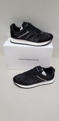 12 X BRAND NEW CALVIN KLEIN JILL LOW TOP LACE UP TRAINERS IN BLACK AND WHITE SIZE UK 5