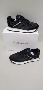 10 X BRAND NEW CALVIN KLEIN JILL LOW TOP LACE UP TRAINERS IN BLACK AND WHITE SIZE UK 4