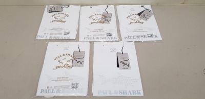 5 X BRAND NEW PAUL AND SHARK LOGO T-SHIRT IN WHITE IN SIZES XS, MEDIUM AND LARGE