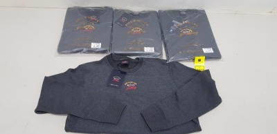 4 X BRAND NEW PAUL AND SHARK WINTER FLEECE GREY JUMPERS IN SIZES SMALL, MEDIUM AND LARGE