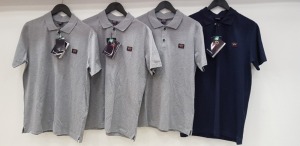 4 X BRAND NEW PAUL AND SHARK POLO SHIRT LOT CONTAINING 3 X PAUL AND SHARK GREY POLO SHIRTS IN SIZES MEDIUM AND LARGE AND 1 X PAUL AND SHARK NAVY POLO SHIRT IN SIZE LARGE