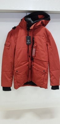 1 X BRAND NEW MASTRUM DOWN TORCH PARKA IN BURNT ORANGE SIZE LARGE ( LEFT POCKET DAMAGED IN STORE )