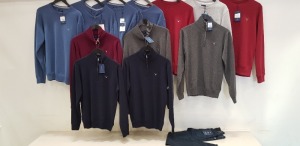 13 X BRAND NEW MIXED GANT CLOTHING LOT CONTAING 4 X GANT SUPERFINE LAMBSWOOL CREW NECK JUMPERS IN BLUE, MEDIUM SHIELD GANT CREW NECK SWEATER IN GREY, 2X ORIGINAL CREW NECK GANT SWEATER IN RED, 4 X GANT SUPERFINE LAMBSWOOL 1/2 ZIP JUMPERS IN 2X GREY 2X NA