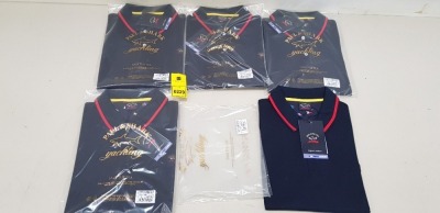 5 X BRAND NEW PAUL AND SHARK NAVY POLO SHIRTS WITH RED STRIPE COLLAR IN SIZES LARGE, XL AND XXL